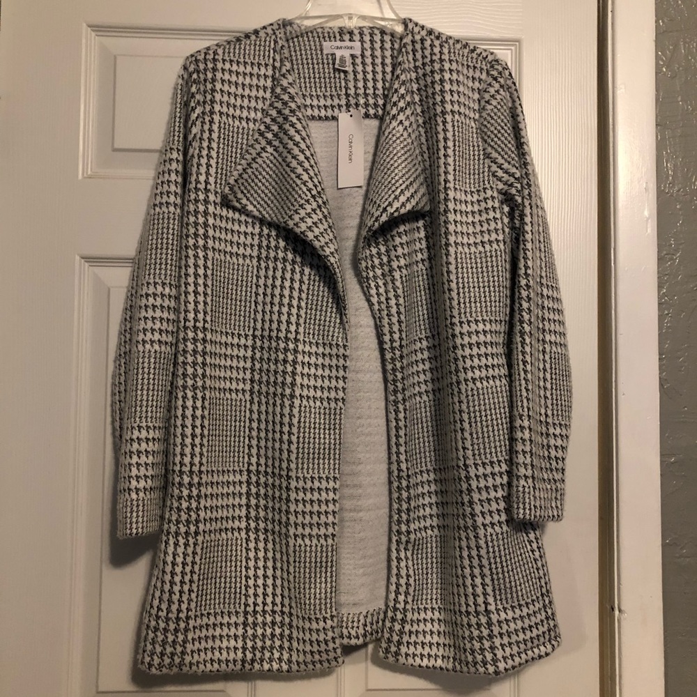 Calvin Klein Grey Patterned Open Drape Jacket